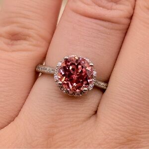 High Quality Lab Grown 2.91Carat Rose Padparadscha Sapphire Gemstone Silver Ring